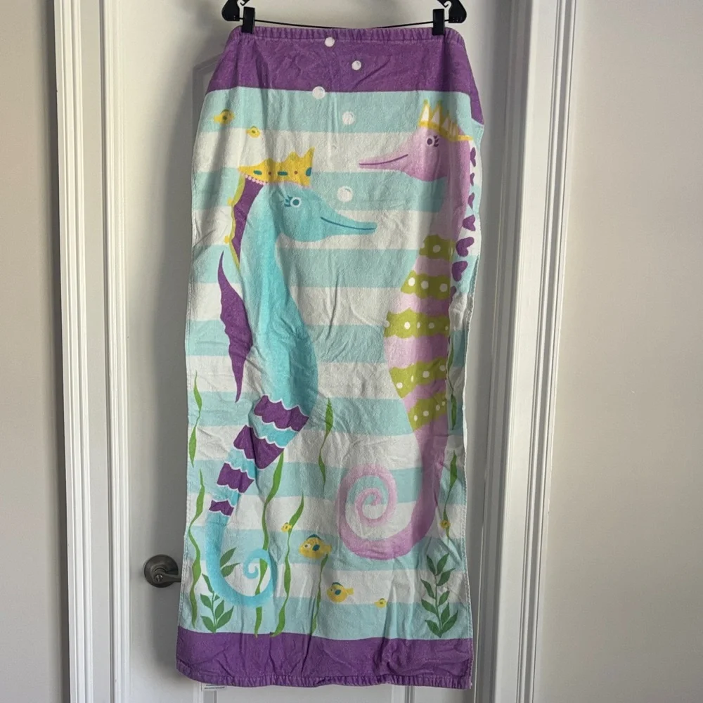 Pottery Barn Kids Purple, Aqua & Pink Seahorse Towel Wrap